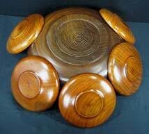 本漆塗 天然木泰山工房 菓子鉢・茶托5枚 村上木彫堆朱 藤井